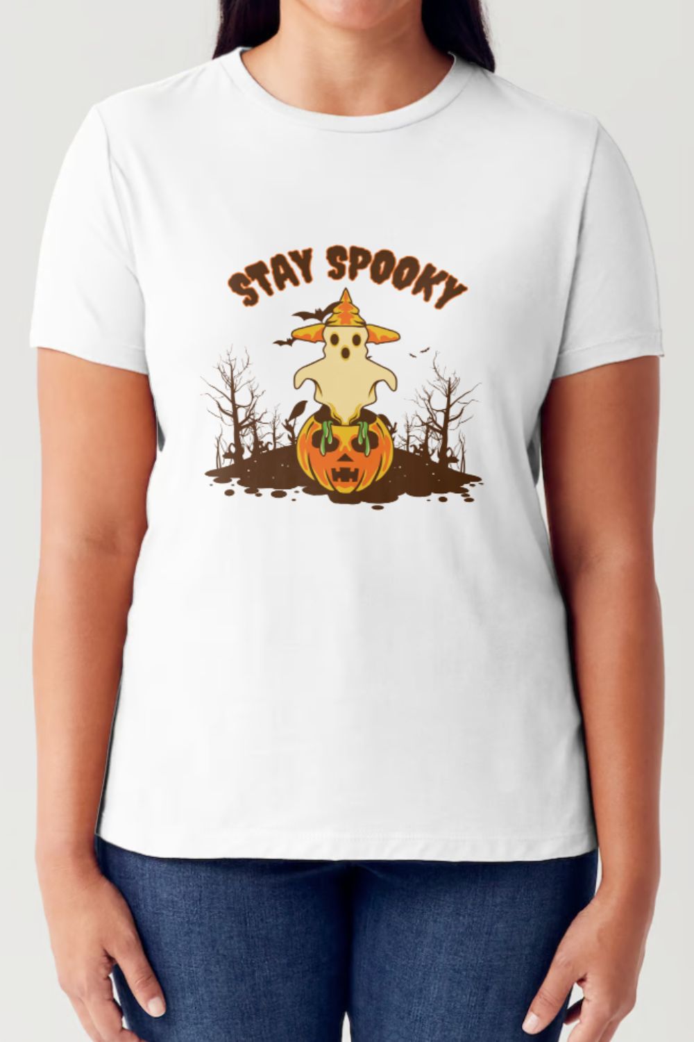 Simply Love Full Size STAY SPOOKY Graphic Round Neck Short Sleeve Tubular T-Shirt T-Shirt Trendsi White S 