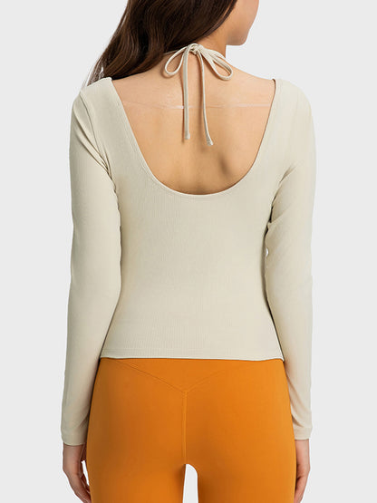 Millennia Halter Neck Long Sleeve Sporty Top  Trendsi   