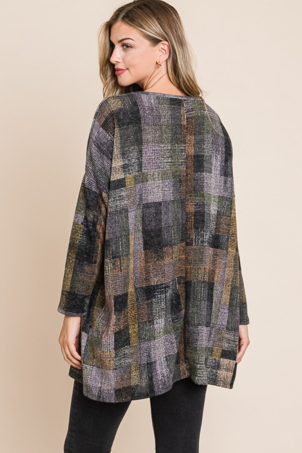 BOMBOM Plaid Round Neck Long Sleeve Top  Trendsi   