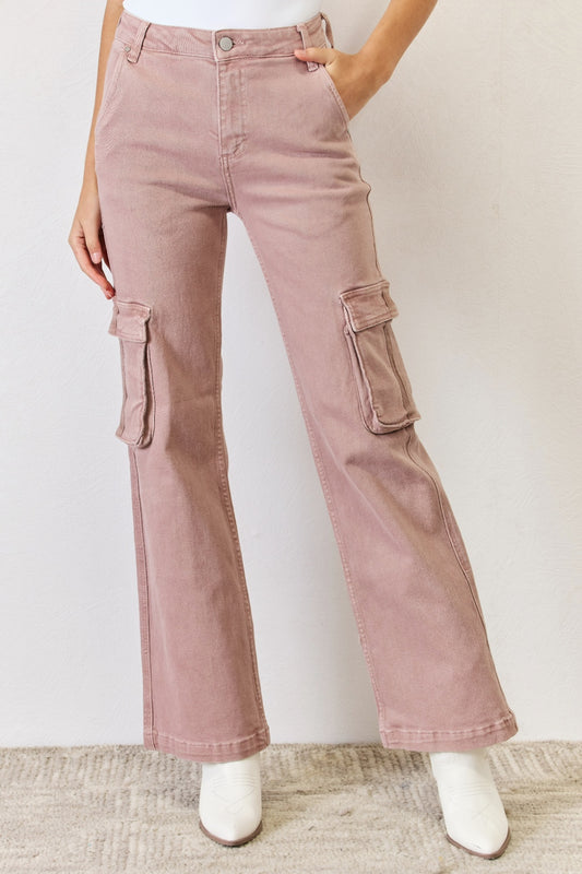 RISEN Full Size High Rise Cargo Wide Leg Jeans  Trendsi Mauve 0 