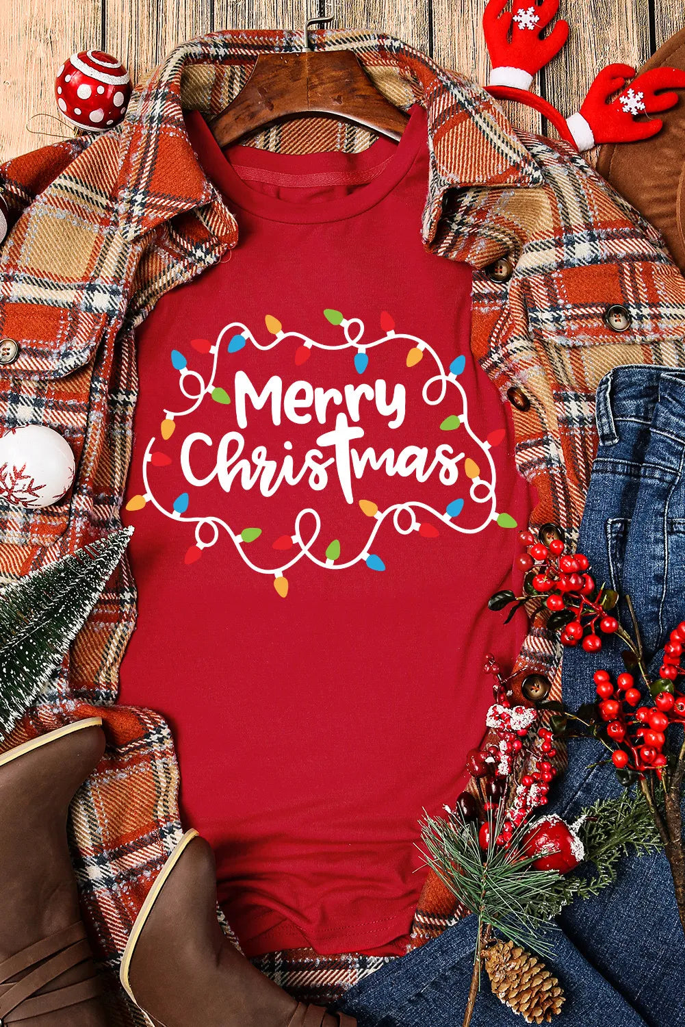 MERRY CHRISTMAS Round Neck Short Sleeve T-Shirt  Trendsi   