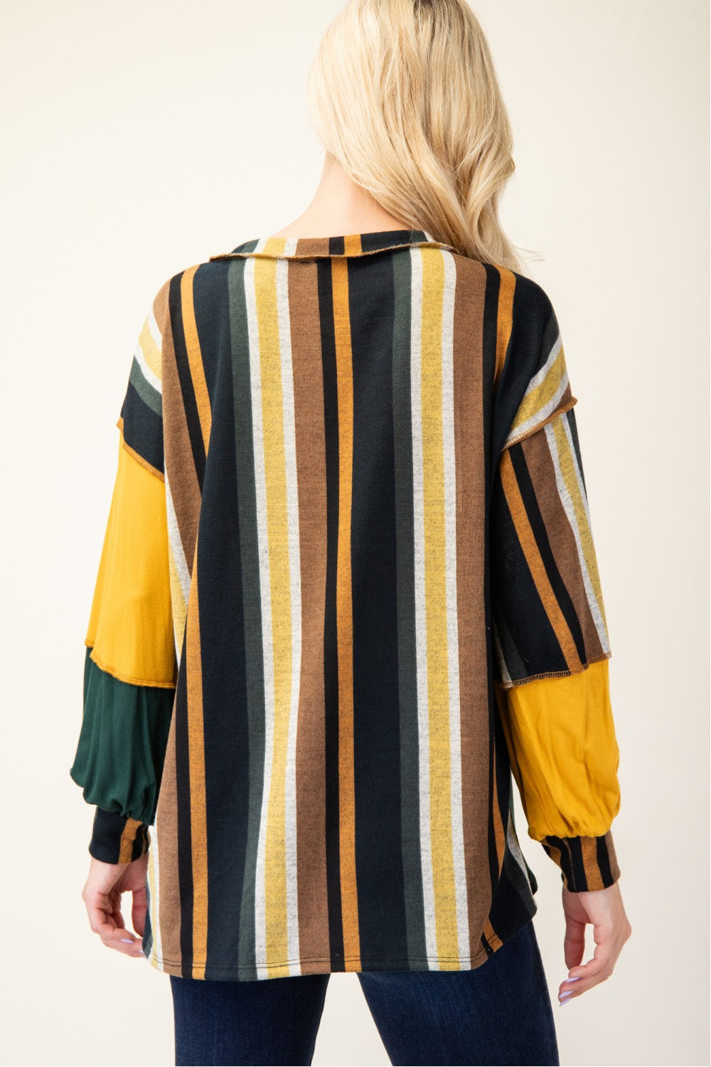 Celeste Full Size Striped Color Block Exposed Seam T-Shirt  Trendsi   