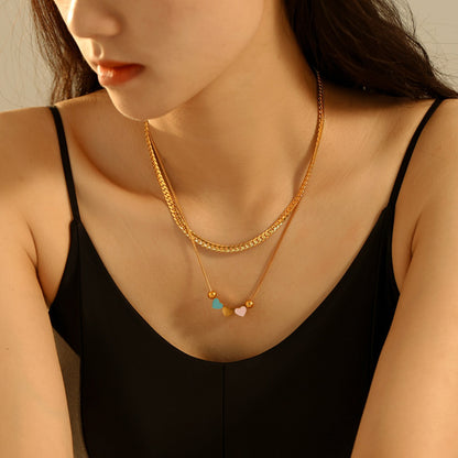 18K Gold-Plated Double Layered Heart Necklace  Trendsi Gold One Size 