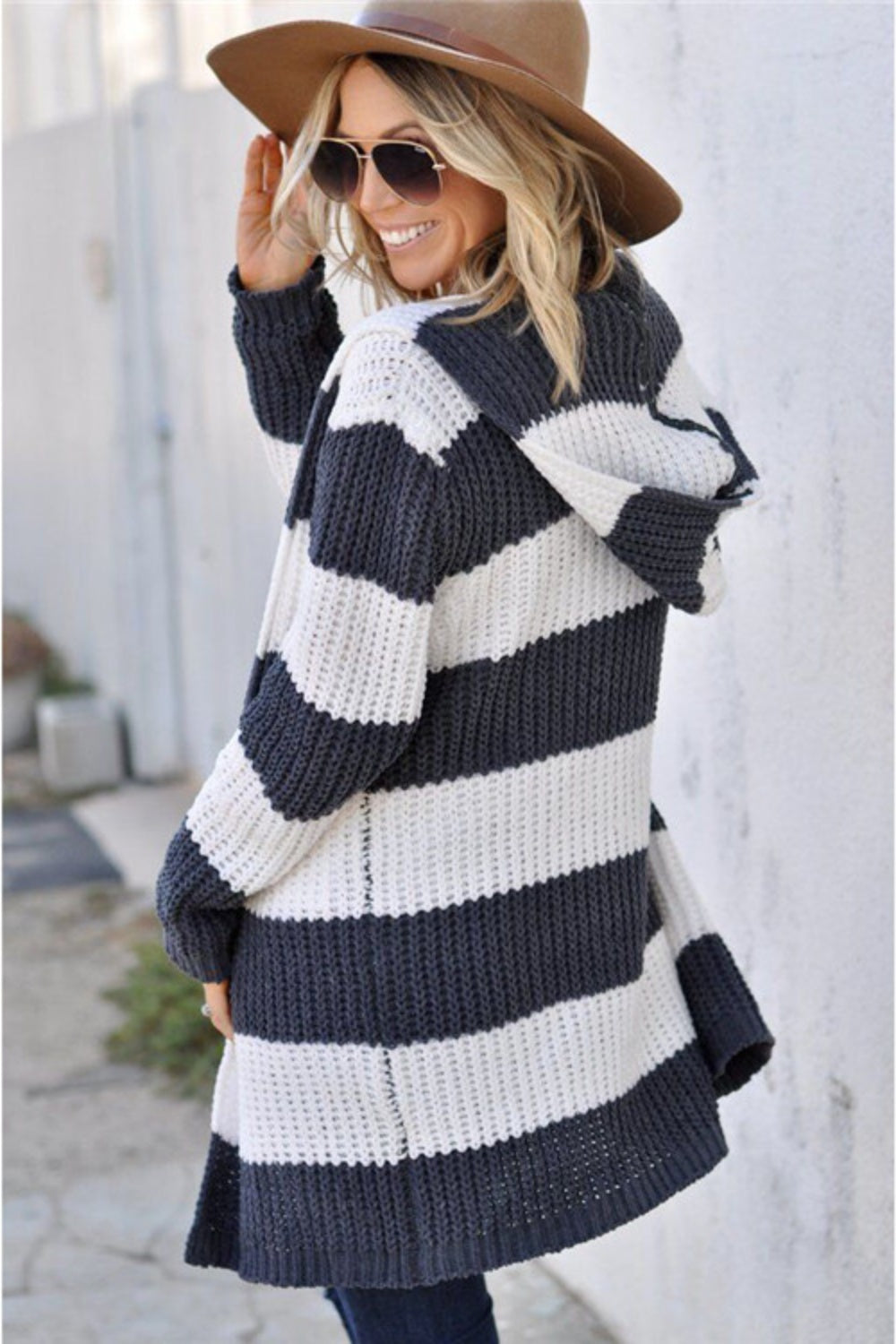 Contrast Stripes Open Front Long Sleeve Cardigan  Trendsi   