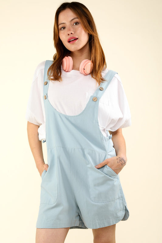 VERY J Adjustable Waist Suspender Overalls with Pockets  Trendsi Denim Blue S 