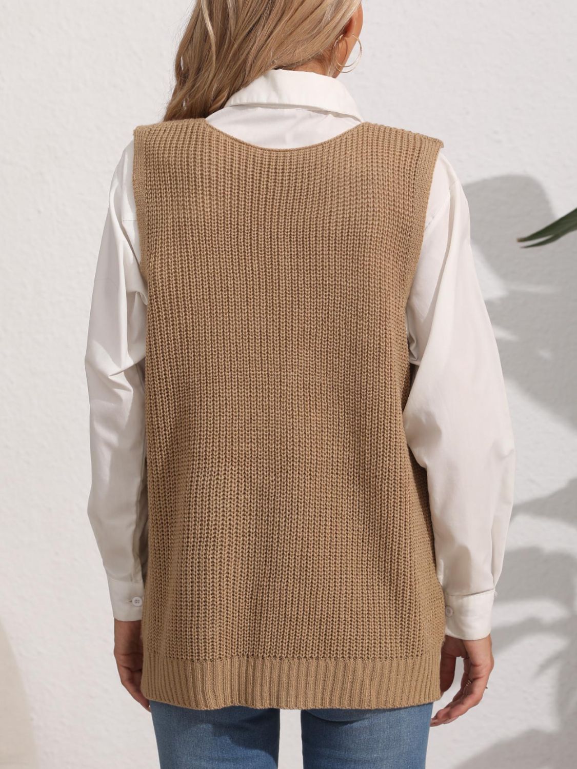 Pocketed V-Neck Sweater Vest  Trendsi   