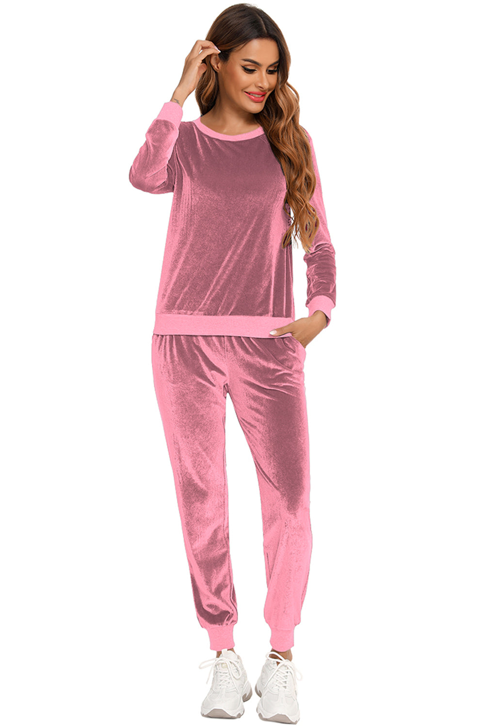 Round Neck Long Sleeve Loungewear Set with Pockets  Trendsi   