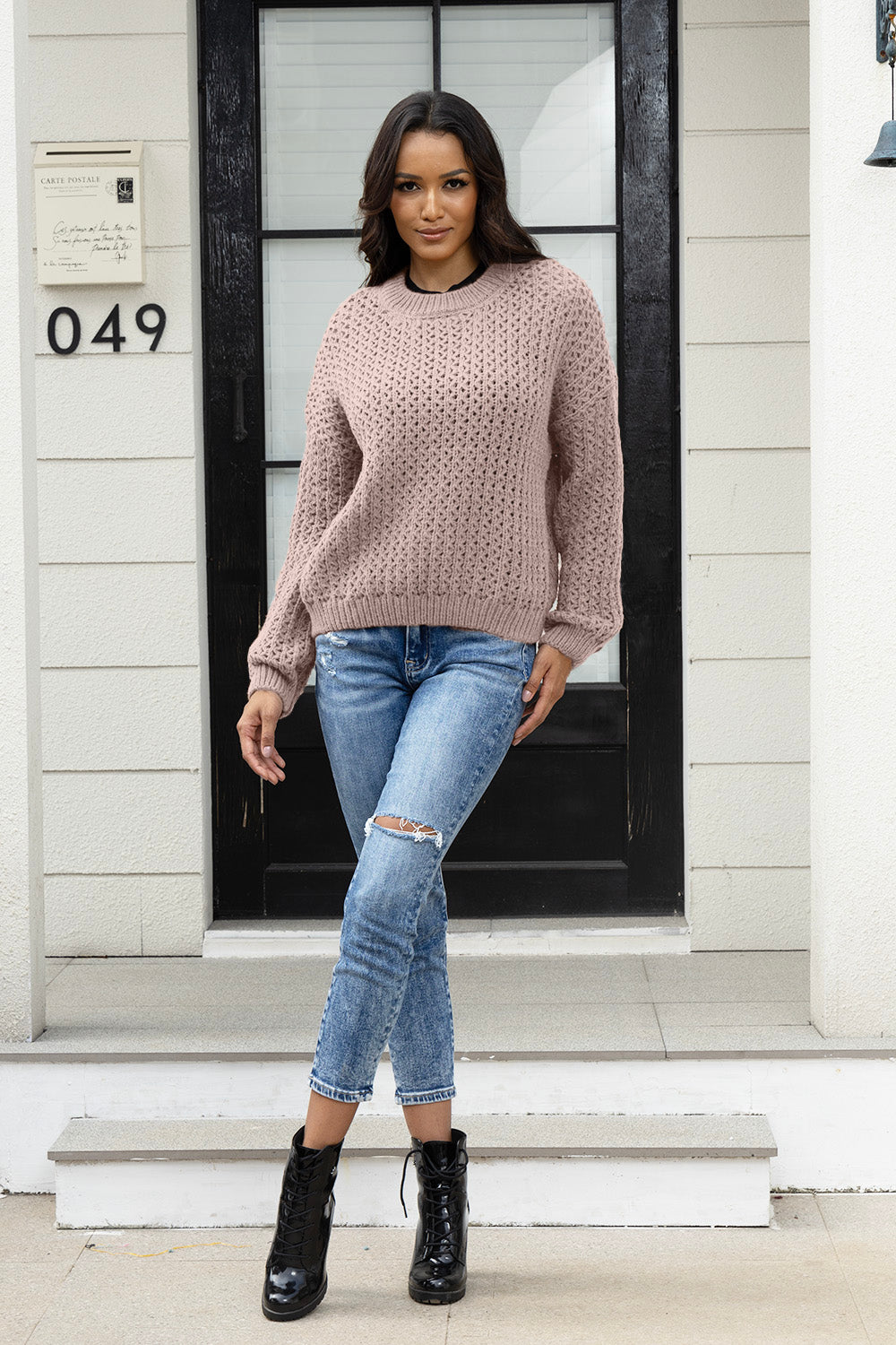 Round Neck Long Sleeve Sweater  Trendsi   