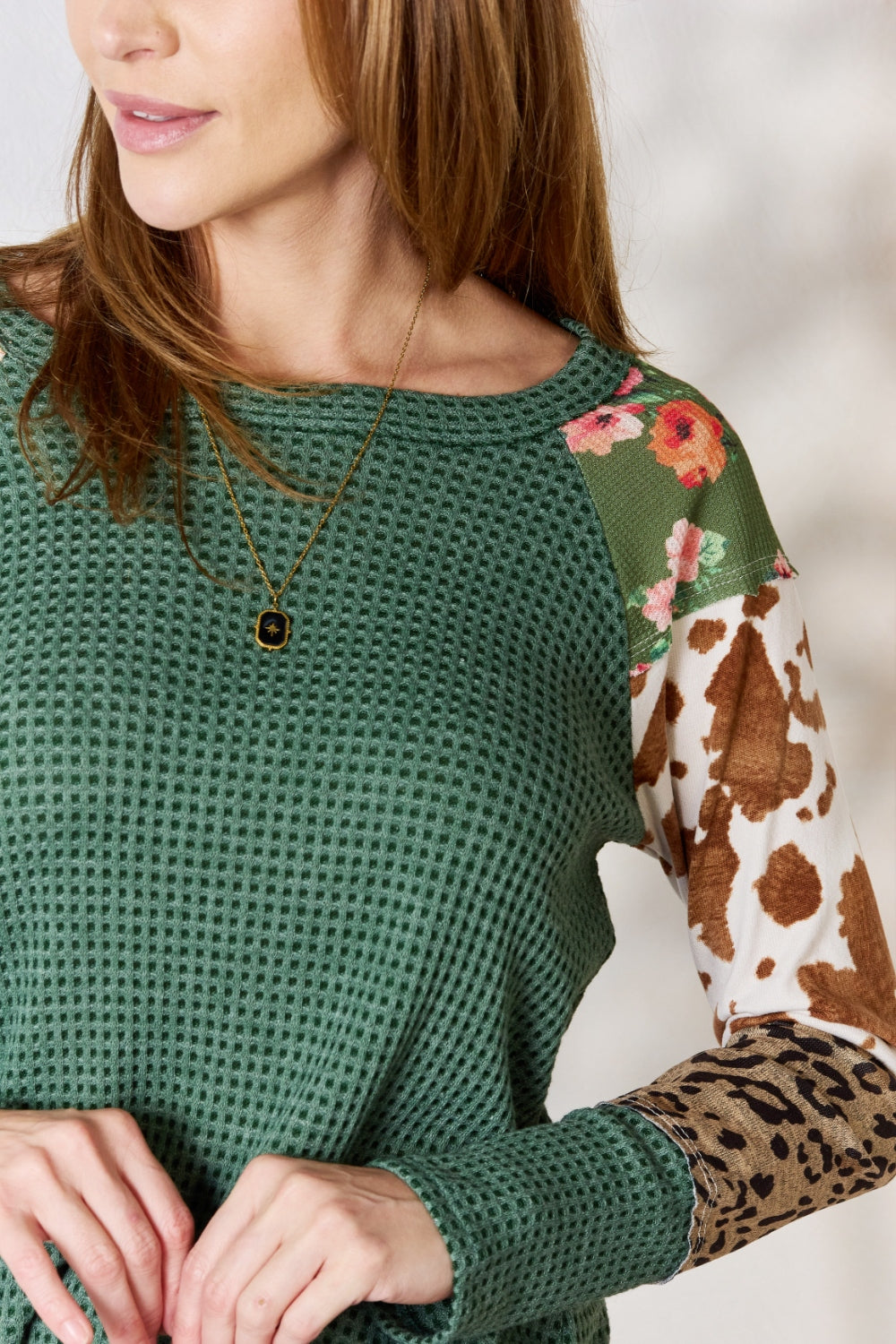 Hailey & Co Full Size Waffle-Knit Leopard Blouse  Trendsi   