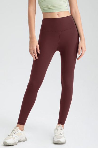 Wide Waistband Slim Fit Active Leggings  Trendsi Wine S 