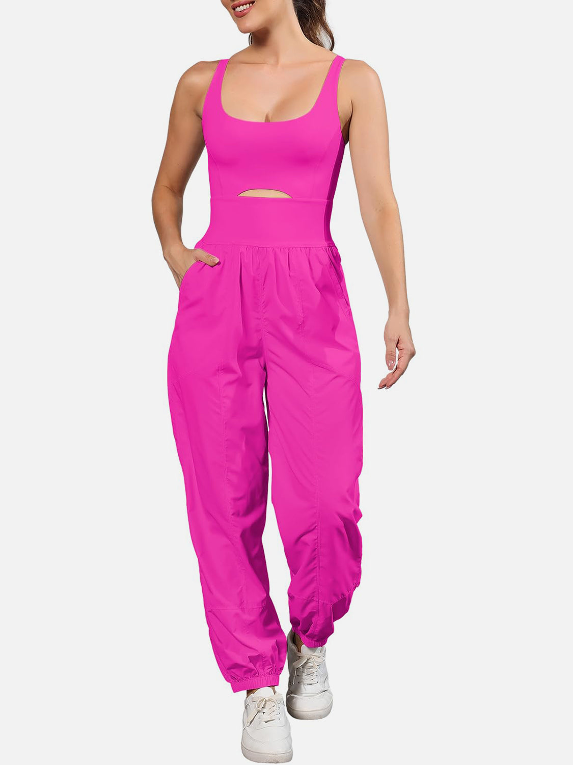 Cutout Scoop Neck Wide Strap Jumpsuit  Trendsi Hot Pink S 