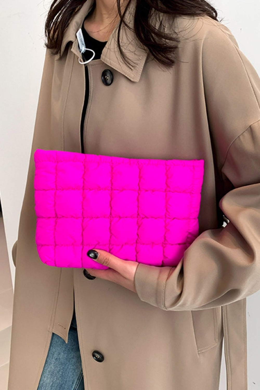 Zenana Quilted Puffy Pouch Clutch Bag  Trendsi Hot Pink One Size 