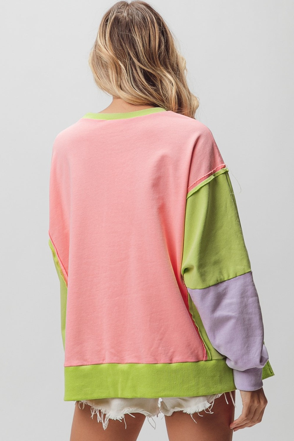 BiBi Washed Color Block Sweatshirt  Trendsi   