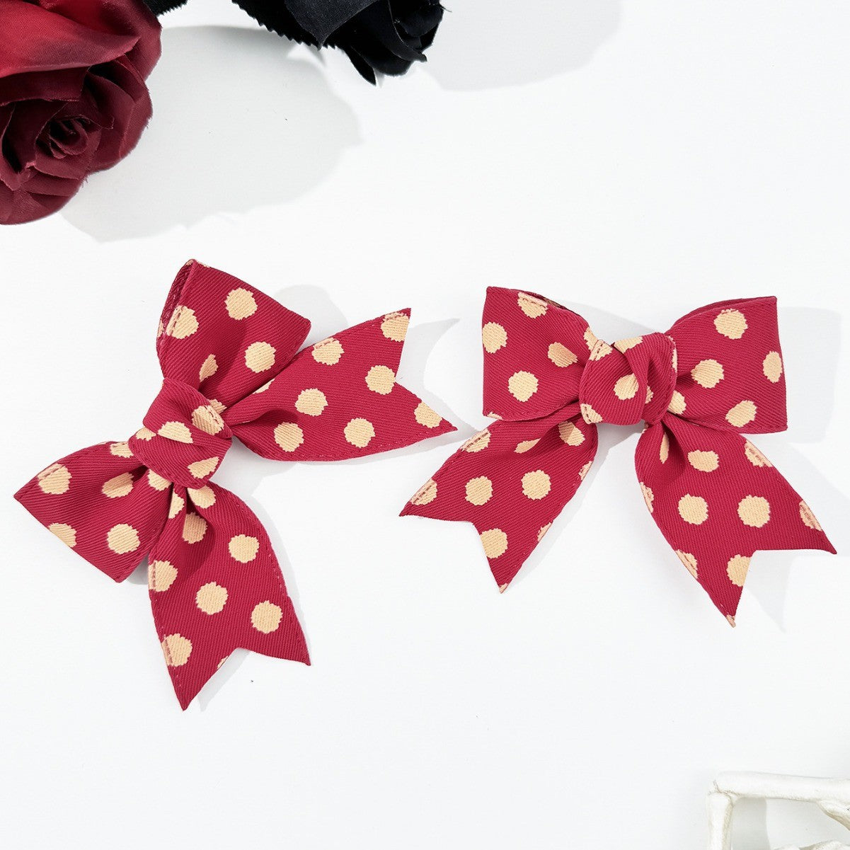 2-Piece Polka Dot Bow Hair Clip  Trendsi Deep Red One Size 