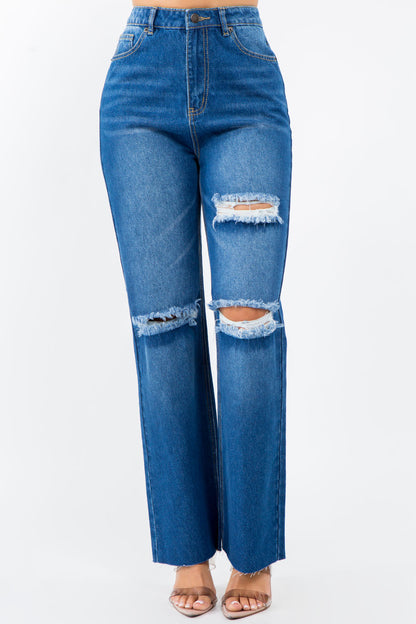 American Bazi High Waist Distressed Wide Leg Jeans  Trendsi   