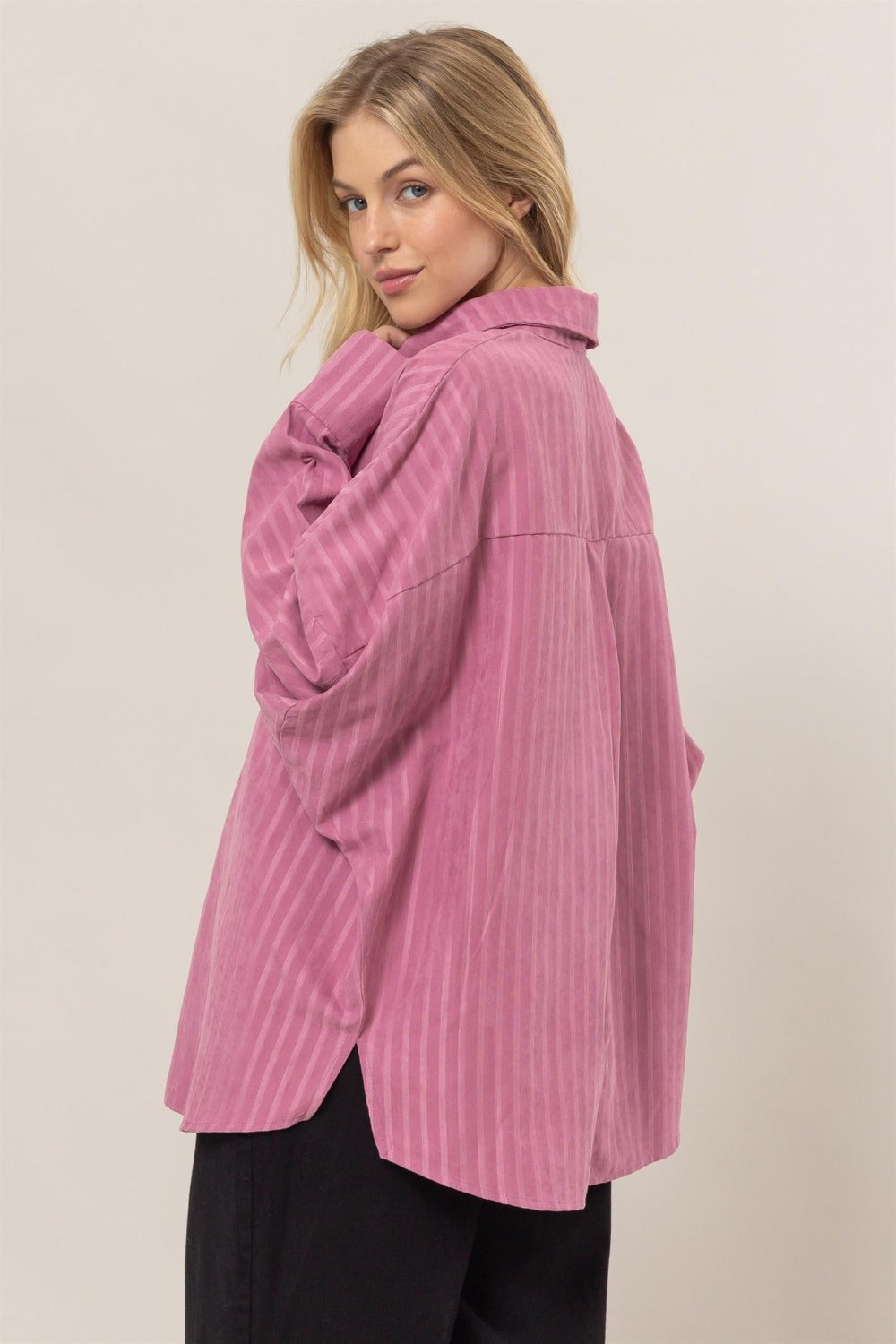 HYFVE Stripe Button Down Long Sleeve Oversized Shirt  Trendsi   