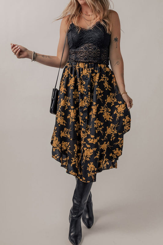 Floral Buttoned Ruffle Hem Skirt  Trendsi   