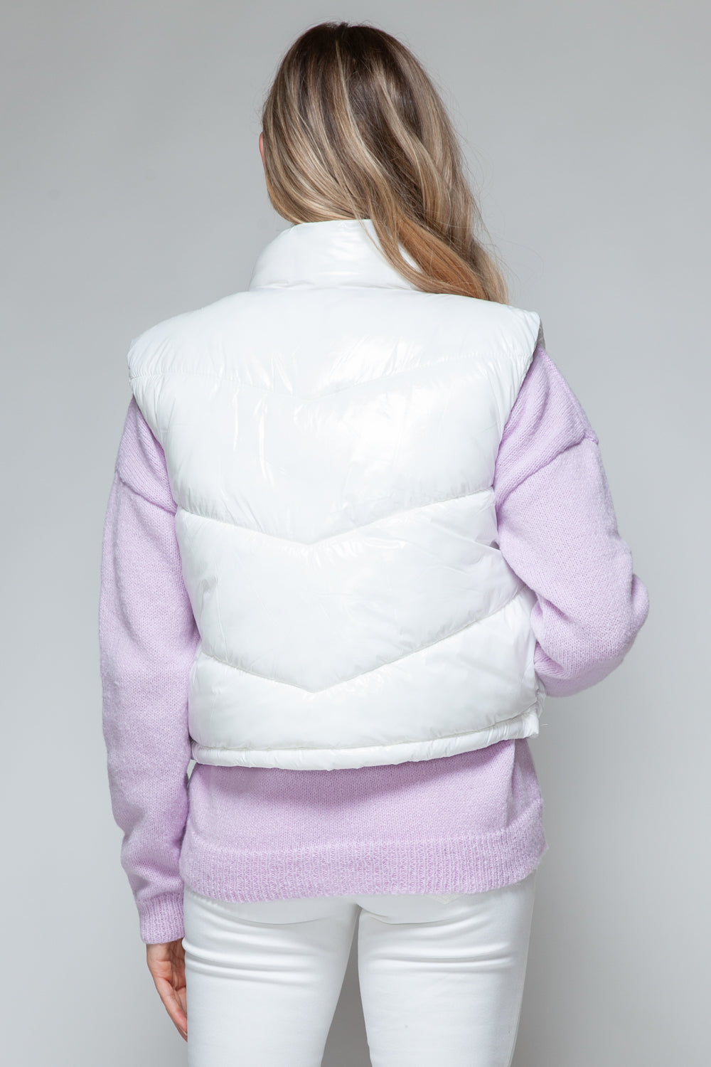 Snobbish Zip Up Turtleneck Shiny Quilted Vest  Trendsi   