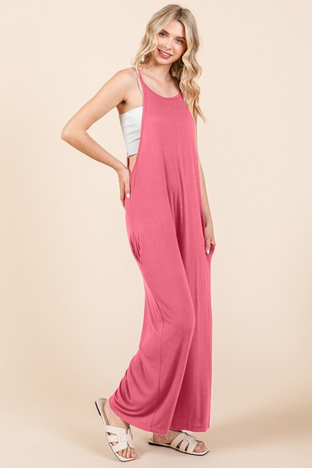 Culture Code Full Size Sleeveless Wide Leg Jumpsuit with Pockets  Trendsi   