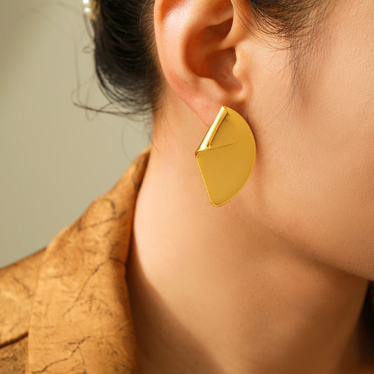 18K Gold-Plated Irregular Fan-Shaped Earrings  Trendsi Gold One Size 