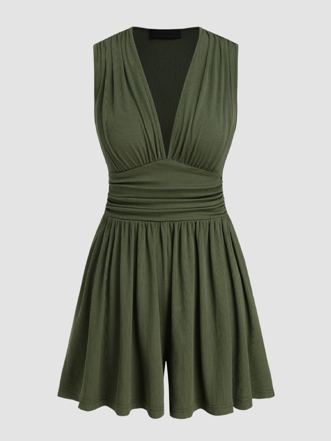 Ruched Plunge Sleeveless Romper  Trendsi   