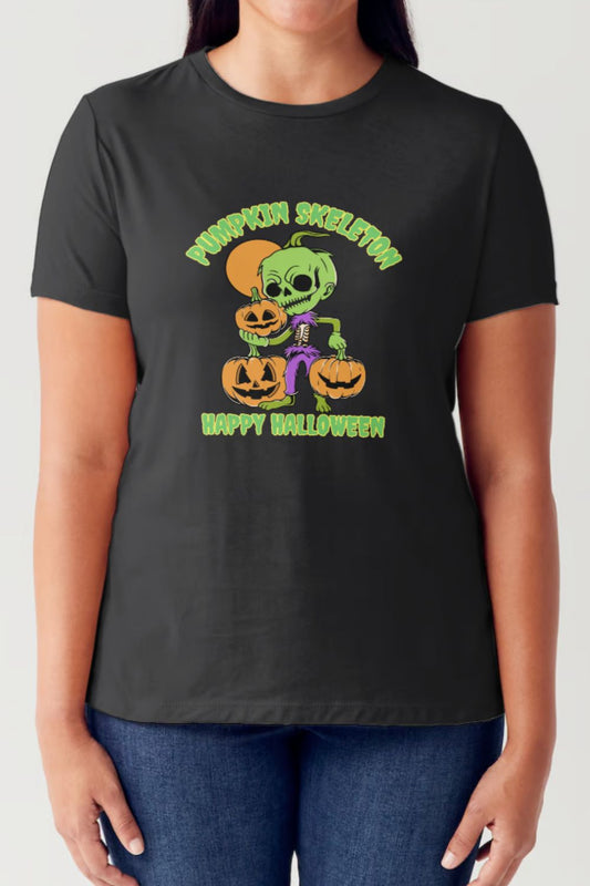 Simply Love Full Size PUMPKIN SKELETON HAPPY HALLOWEEN Short Sleeve Tubular T-Shirt T-Shirt Trendsi Black S 