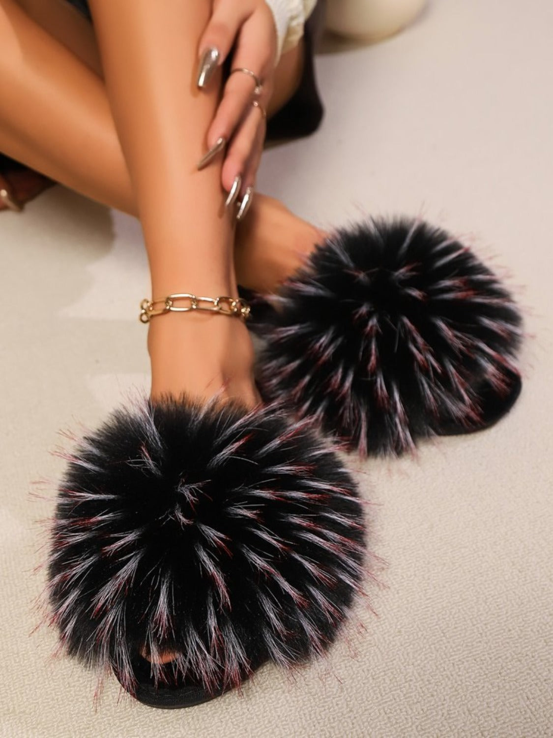 Fuzzy Open Toe Flat Sandals  Trendsi   