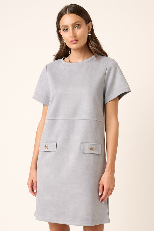 Mittoshop Suede Short Sleeve Mini Dress  Trendsi Dusty Blue S 