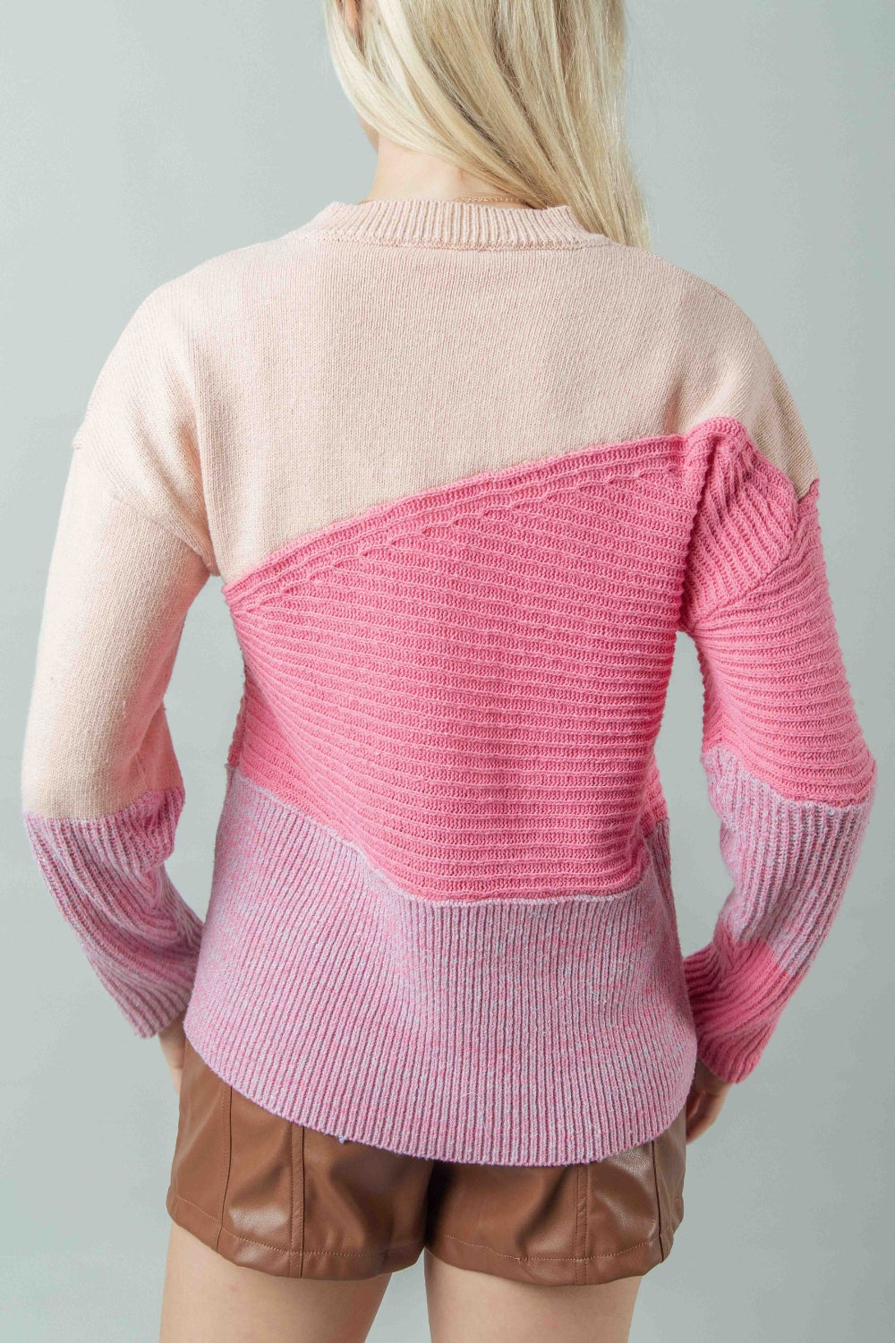 VERY J Color Block Long Sleeve Sweater  Trendsi   