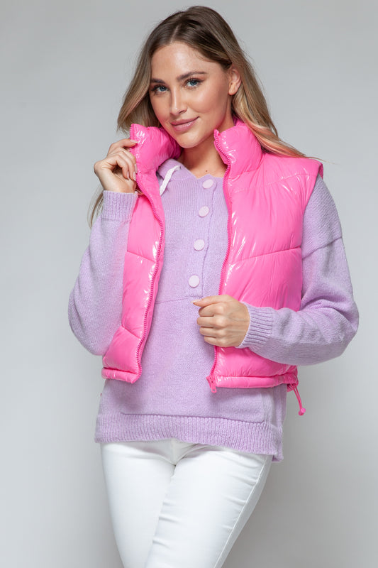 Snobbish Zip Up Turtleneck Shiny Quilted Vest  Trendsi Hot Pink S 