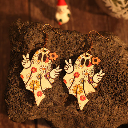 Alloy Wooden Ghost Dangle Earrings