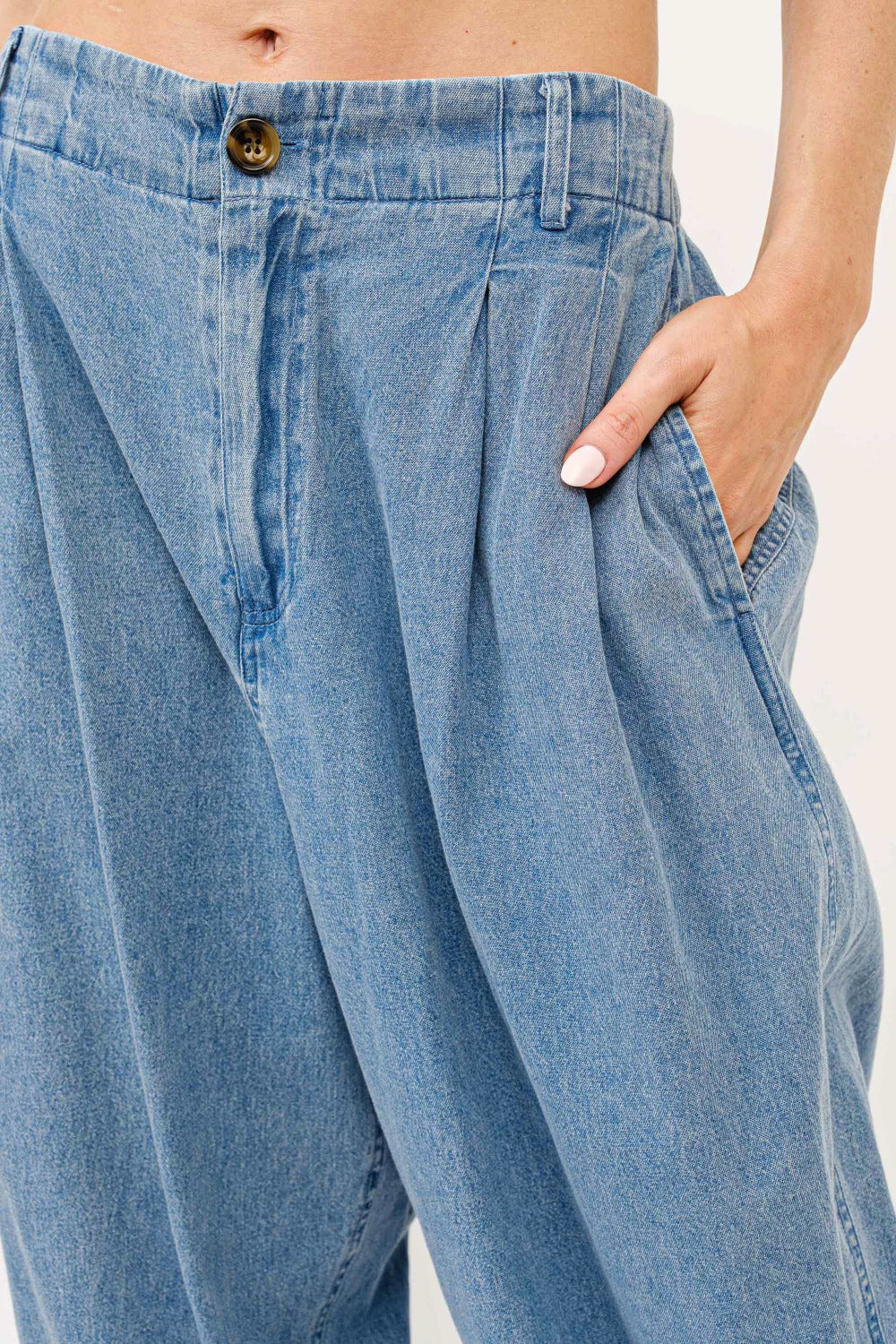 And The Why Elastic Back Pleated Baggy Jeans  Trendsi   