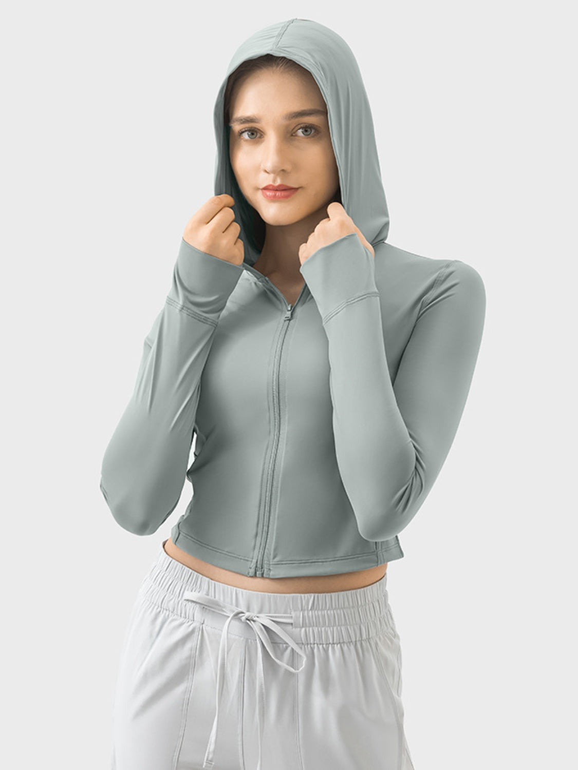 Millennia Zip Up Hooded Long Sleeve Active Outerwear  Trendsi   