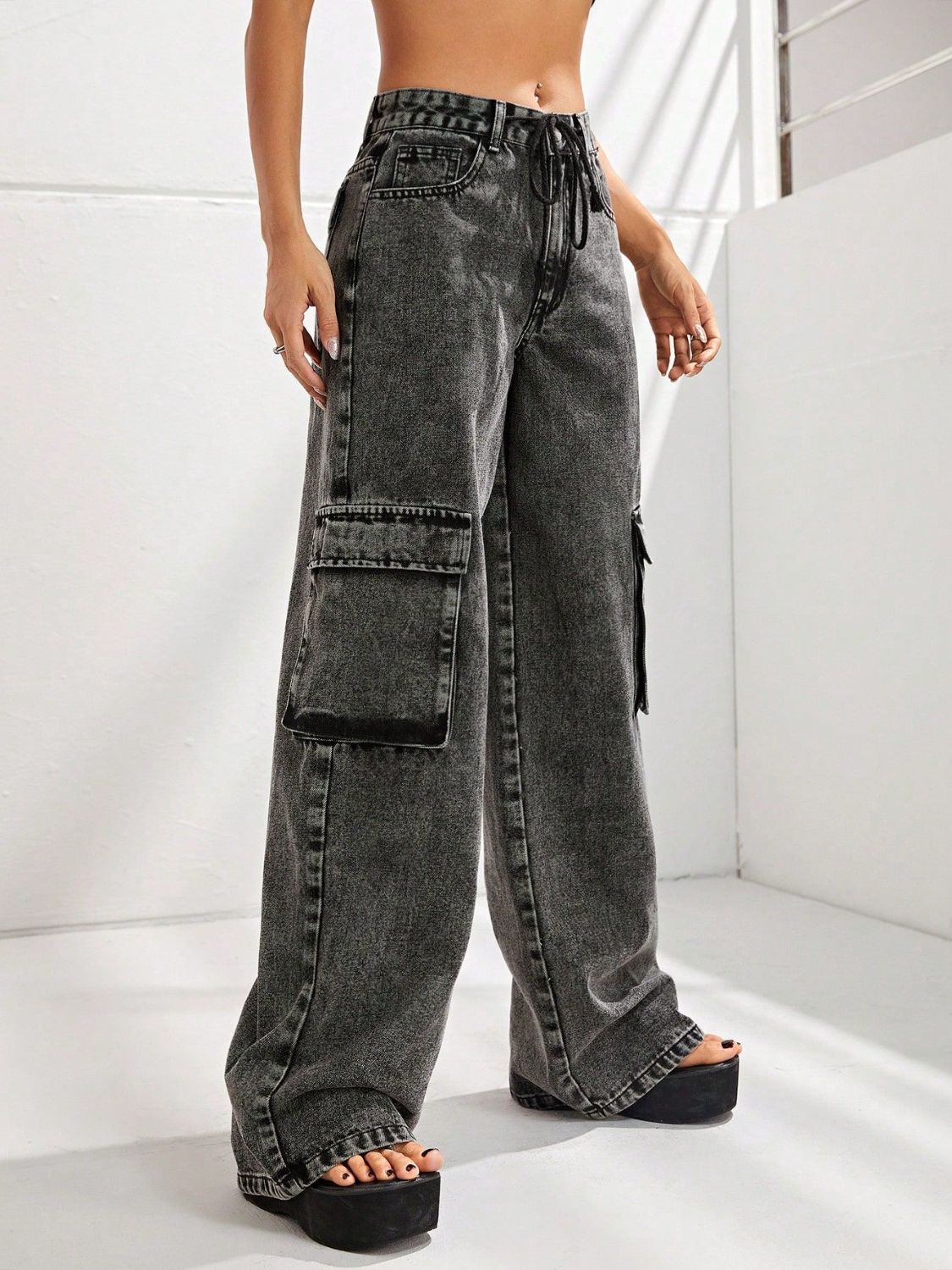 Wide Leg Jeans with Pockets  Trendsi   