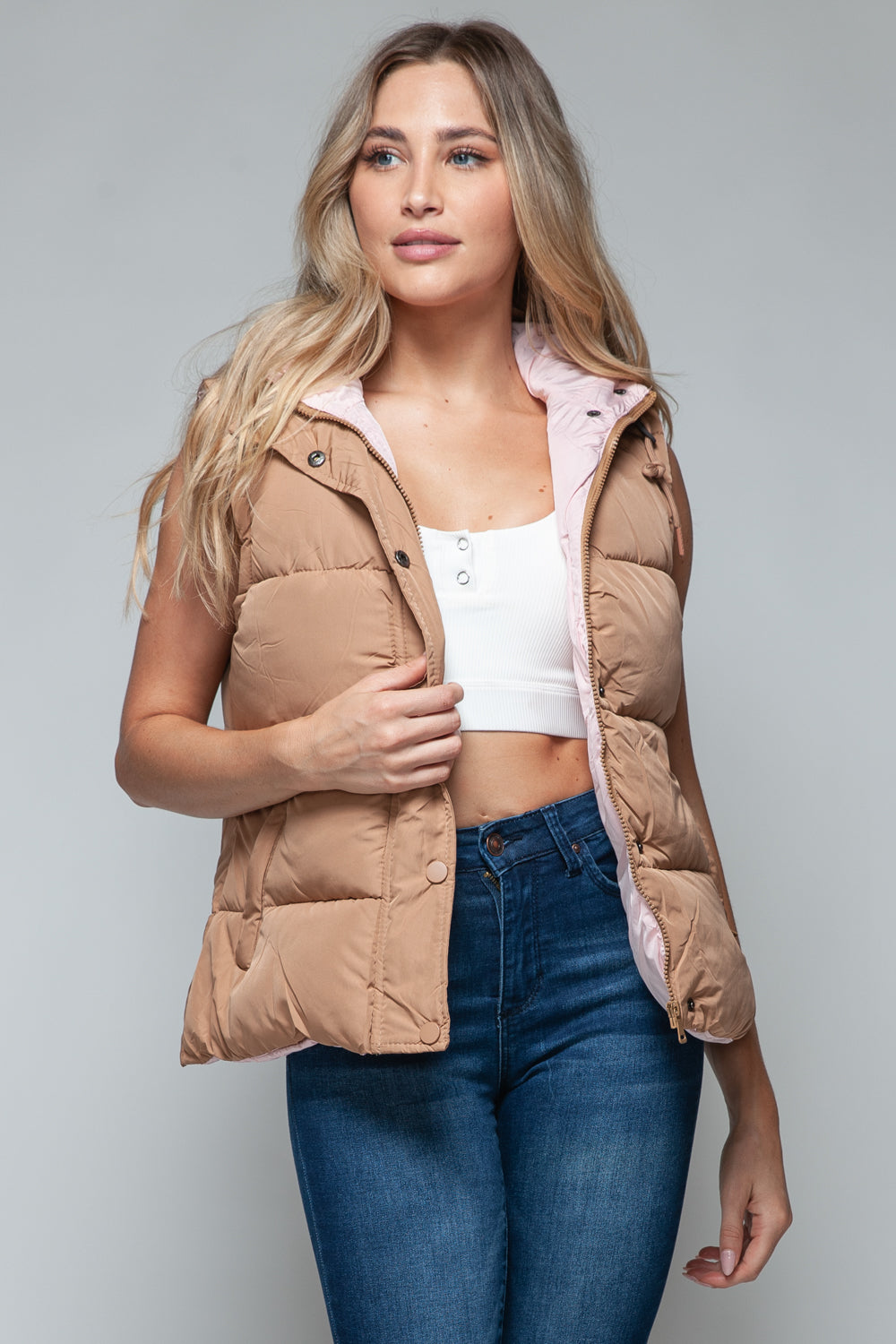 Snobbish Snap and Zip Closure Hooded Vest  Trendsi   