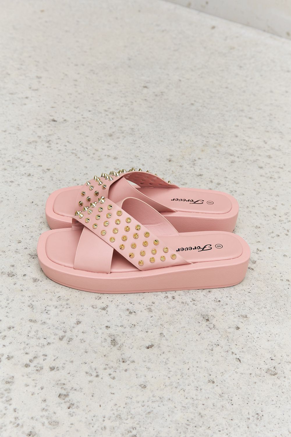 Forever Link Studded Cross Strap Sandals in Blush  Trendsi   