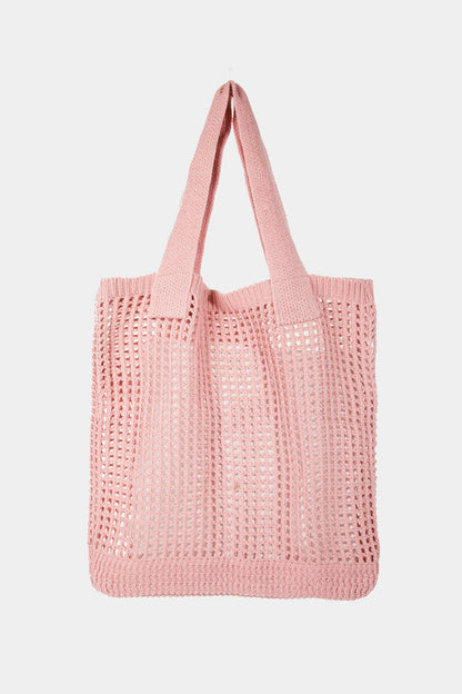 Fame Pointelle Knit Crochet Tote Bag  Trendsi PK One Size 