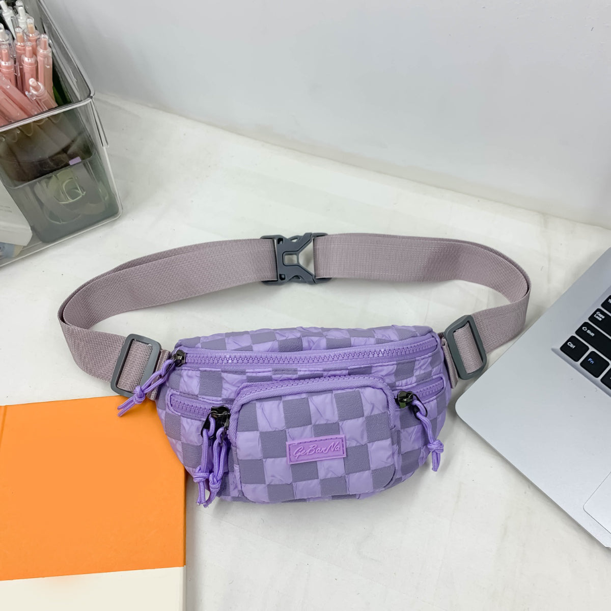 Checkered Adjustable Strap Nylon Crossbody Bag  Trendsi Lavender One Size 