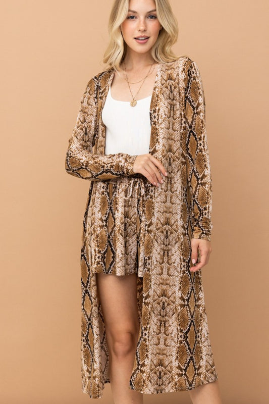 And The Why Snake Print Kimono Open Front Longline Cardigan Luxe Trendsi Snake S 