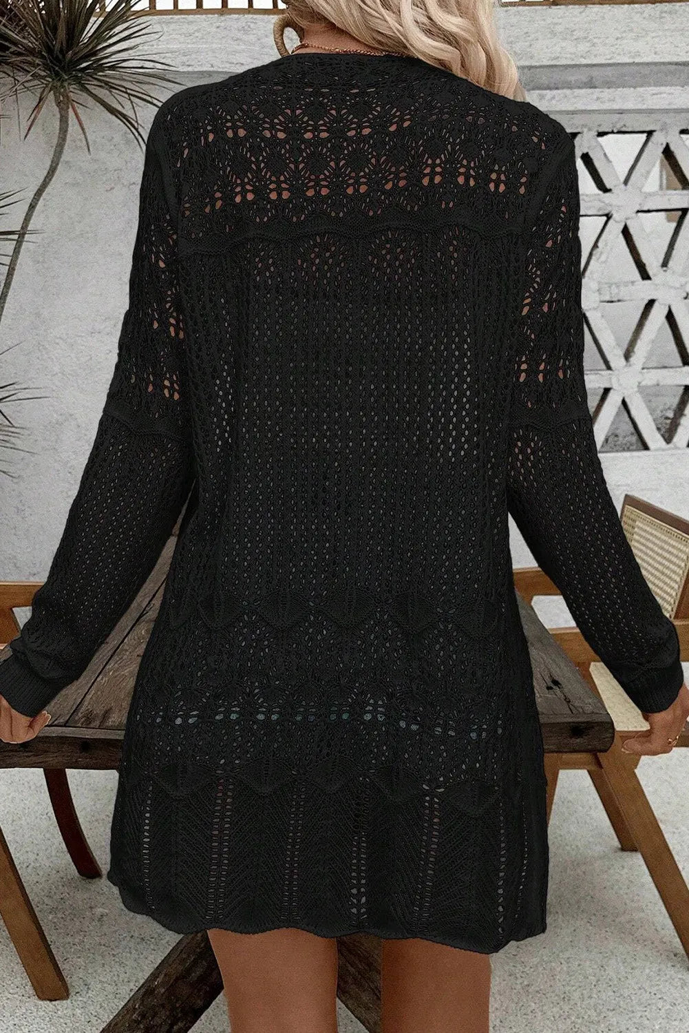 Openwork Open Front Long Sleeve Cardigan  Trendsi   