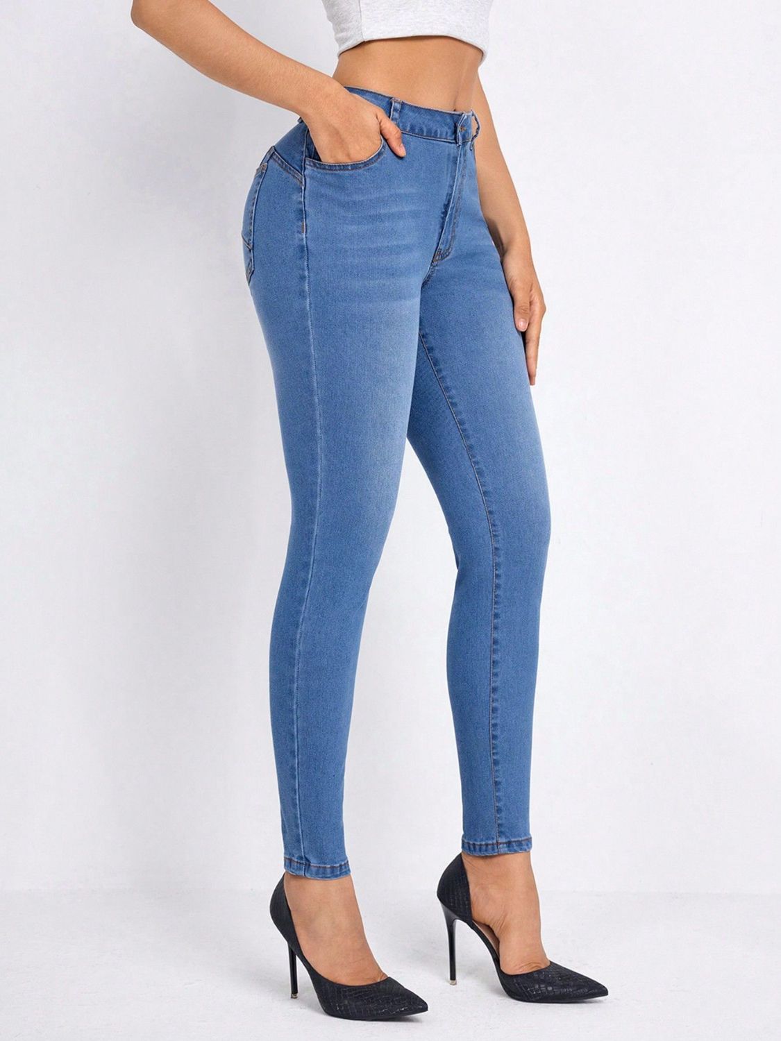 High Rise Skinny Jeans with Pockets  Trendsi   