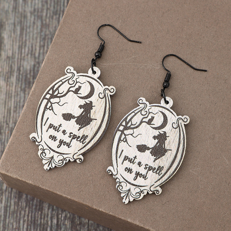 Witch Wooden Dangle Earrings  Trendsi   