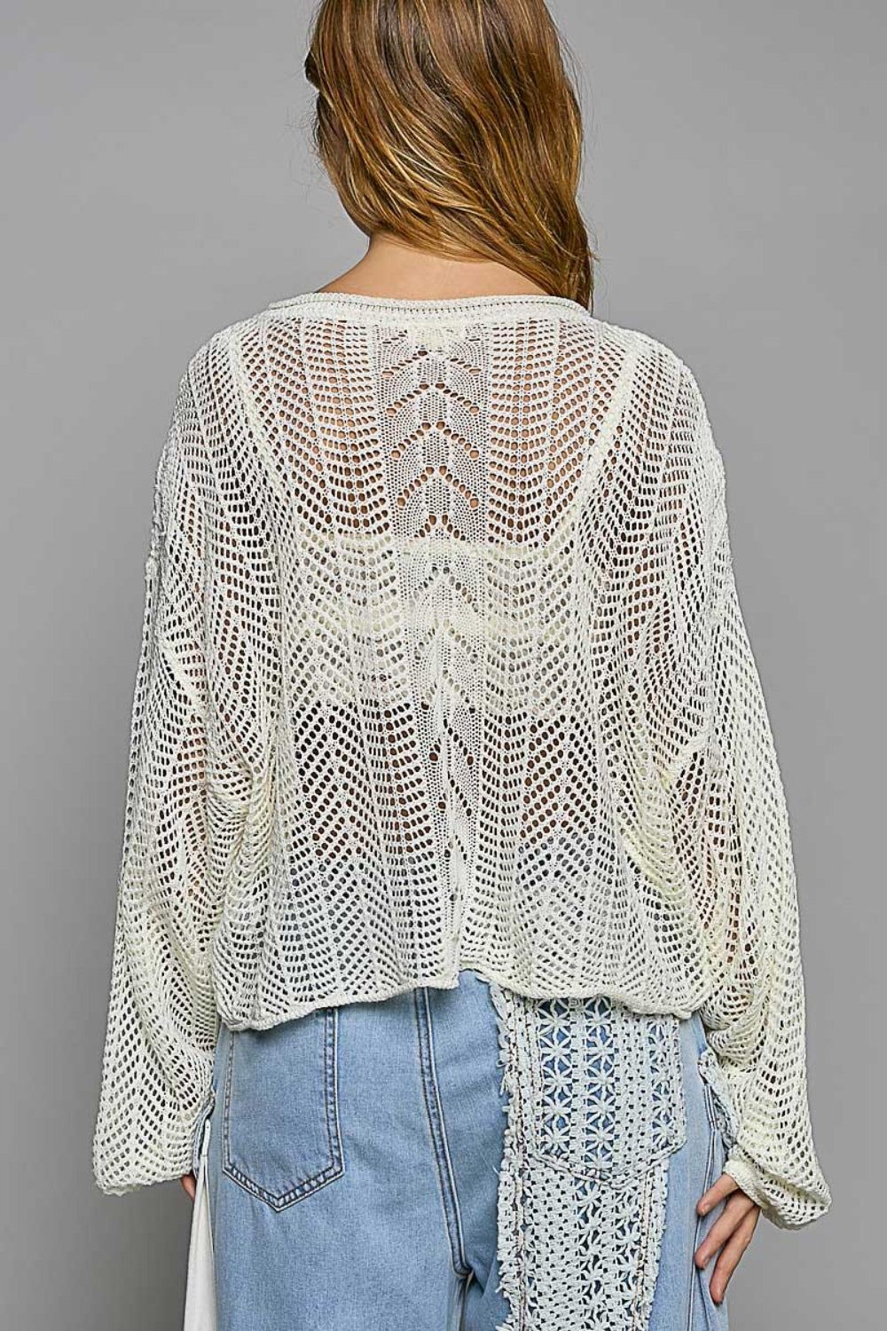 POL Openwork Balloon Sleeve Knit Cover Up  Trendsi   