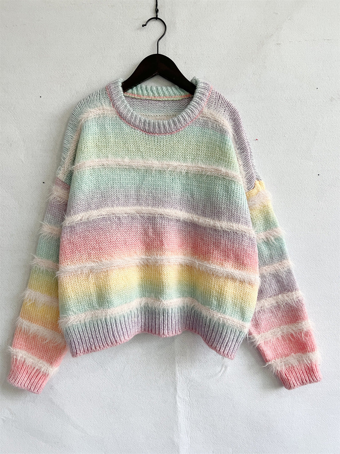 Striped Round Neck Long Sleeve Sweater  Trendsi   