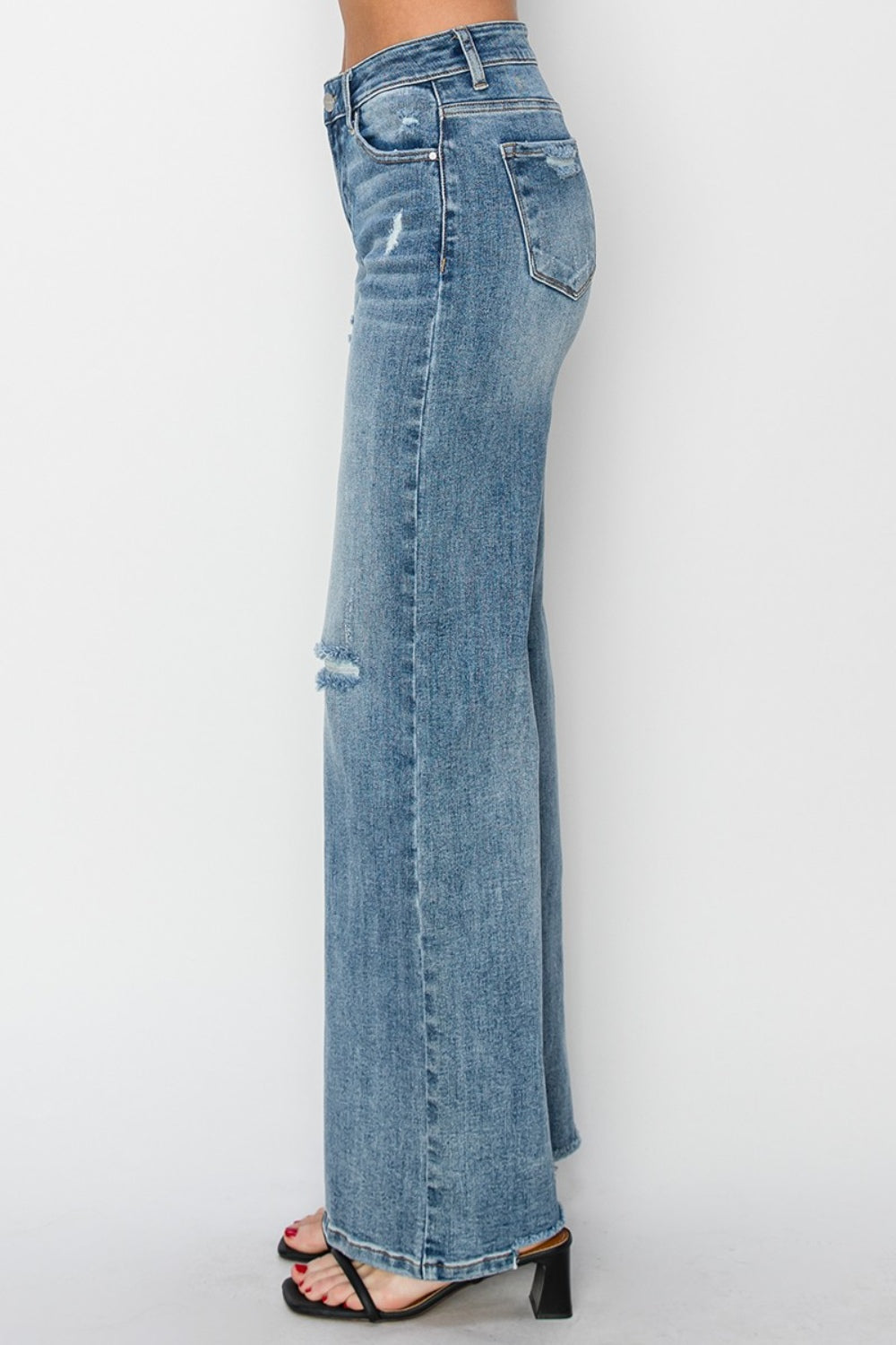 RISEN Full Size High Waist Distressed Wide Leg Jeans  Trendsi   