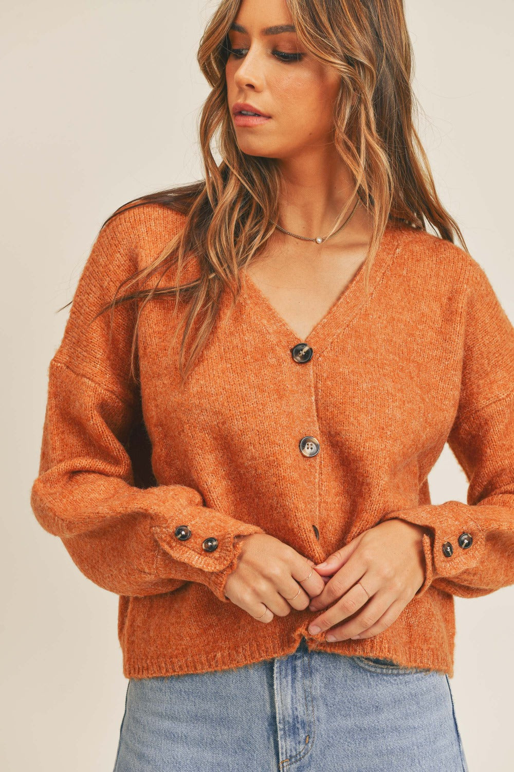 MABLE Long Sleeve Button Down Sweater Cardigan  Trendsi Rust S/M 