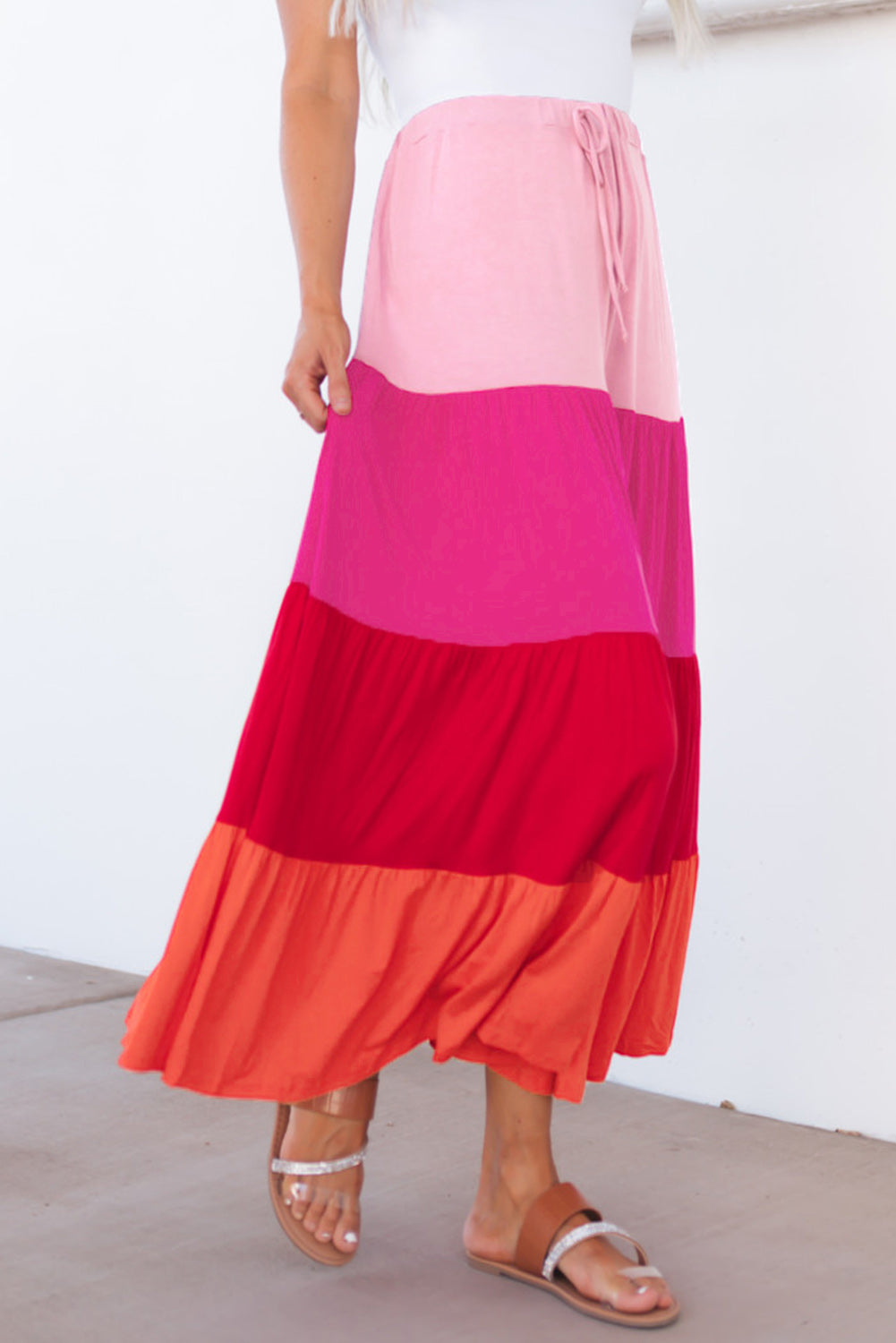 Color Block Tiered Maxi Skirt