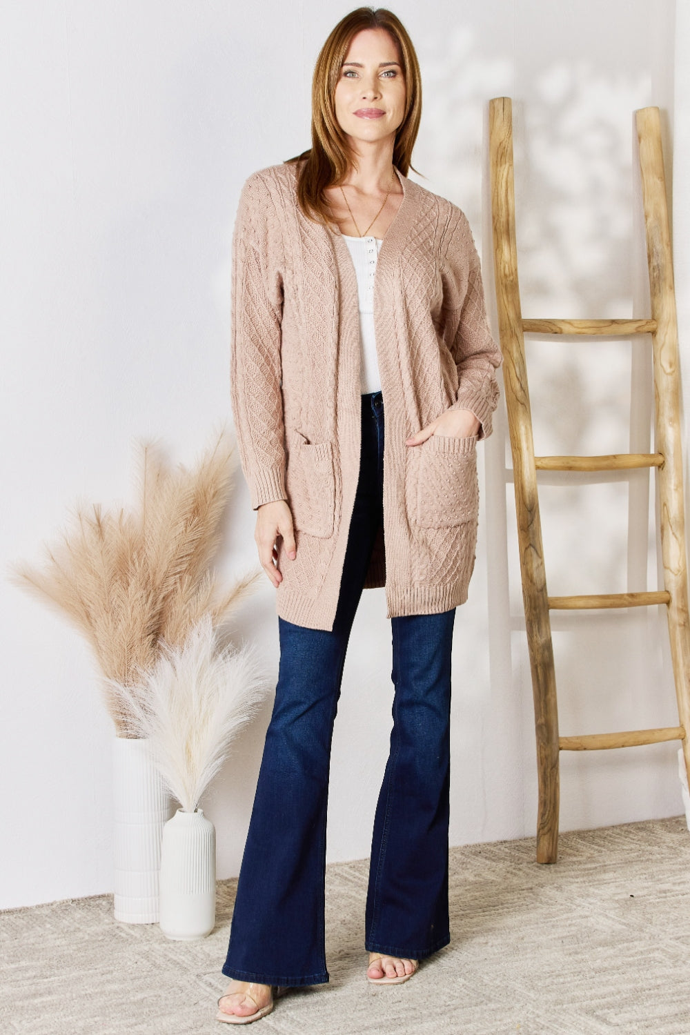 Hailey & Co Full Size Cable-Knit Pocketed Cardigan  Trendsi   