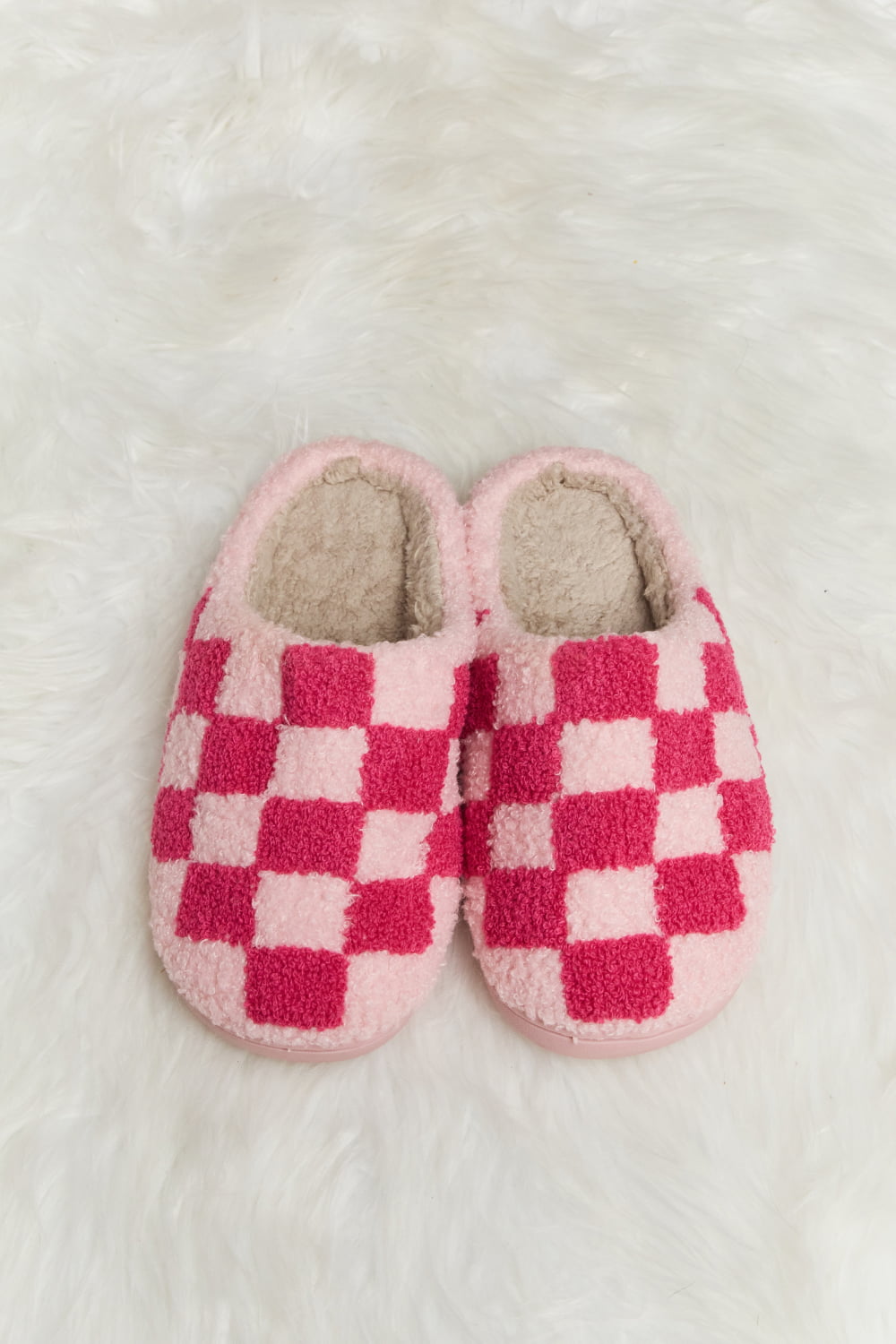 Melody Checkered Print Plush Slide Slippers  Trendsi Hot Pink S 