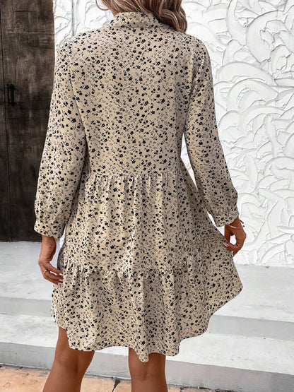 Tied Printed Long Sleeve Mini Dress  Trendsi   